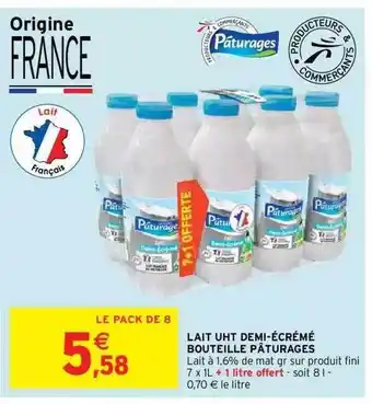 Intermarché Express Lait Uht Demi-écrémé Bouteille Pâturages offre