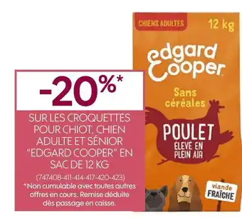 Truffaut Bon plan sur les croquettes pour chiot, chien adulte et sénior “edgard cooper” en sac de 12 kg offre