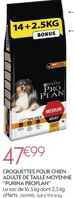 Truffaut Purina proplan croquettes pour chien adulte de taille moyenne offre