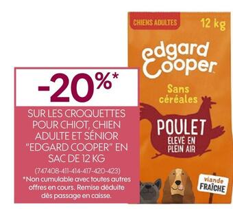 Bon plan sur les croquettes pour chiot, chien adulte et sénior “edgard cooper” en sac de 12 kg