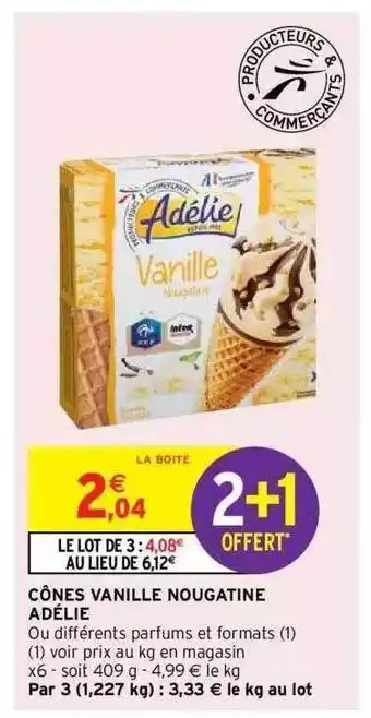 Intermarché Express Cônes Vanille Nougatine Adélie offre