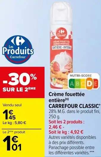Carrefour Market Crème fouettée entière offre
