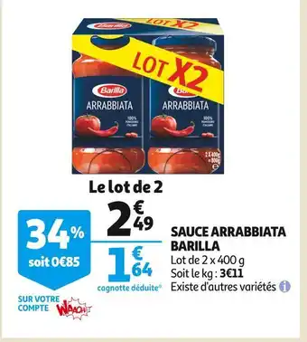 Auchan Barilla sauce arrabbiata offre