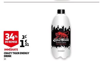 Auchan Crazy tiger energy drink offre