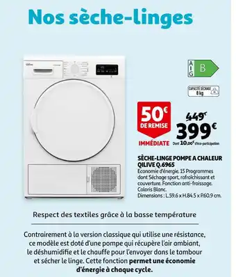 Auchan Qilive sèche-linge pompe a chaleur q.6965 offre