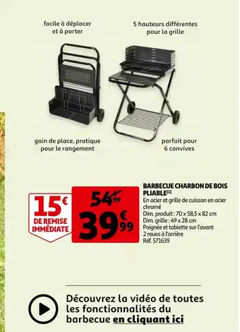 Auchan Gardenstar barbecue charbon de bois pliable offre