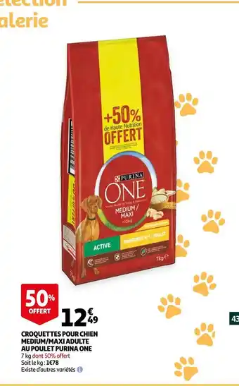 Auchan Purina one croquettes pour chien medium maxi active au poulet offre