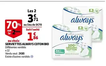 Auchan Always serviettes coton bio offre