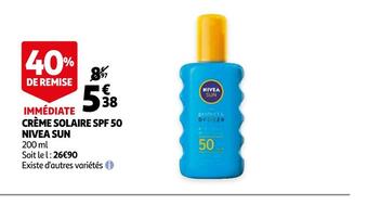 Auchan Nivea sun crème solaire spf 50 offre