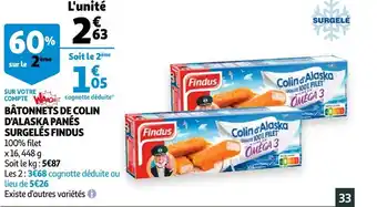 Auchan Findus bâtonnets de colin d'alaska panés surgelés offre