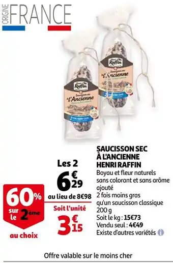 Auchan Raffin saucisson sec à l'ancienne offre