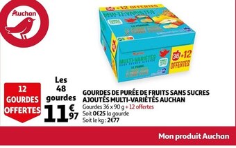 Auchan Auchan gourdes de purée de fruits sans sucres ajoutés multi-variétés offre