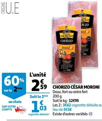 Auchan César moroni chorizo offre