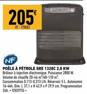 Brico Cash Poêle à pétrole SRE 1328C 2.8 KW offre