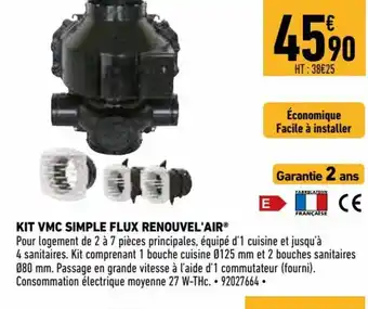 Brico Cash Kit VMC Simple Flux Renouvel Air offre