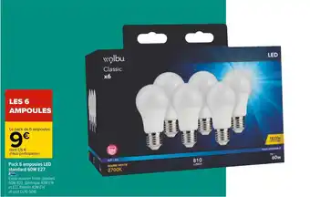 Carrefour Pack 6 ampoules led standard 60w e27 offre