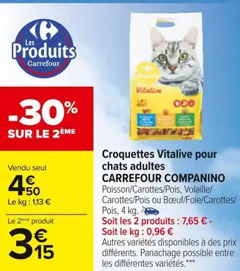 Carrefour Carrefour companino croquettes vitalive pour chats adultes offre