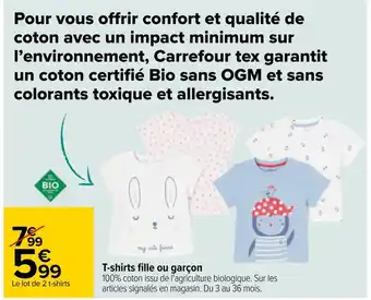 Carrefour Carrefour bio t-shirts fille ou garçon offre