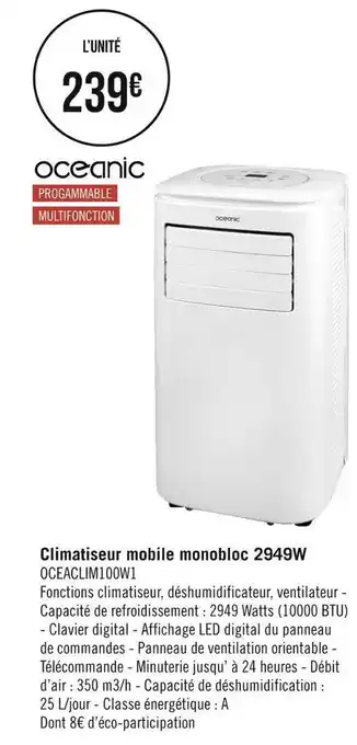 Géant Casino Oceanic climatiseur mobile monobloc 2949w offre