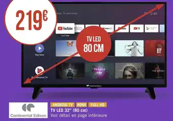 Géant Casino Continental edison tv led 32’’ (80 cm) offre