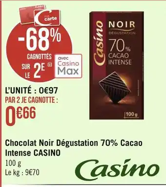 Casino chocolat noir dégustation 70% cacao intense
