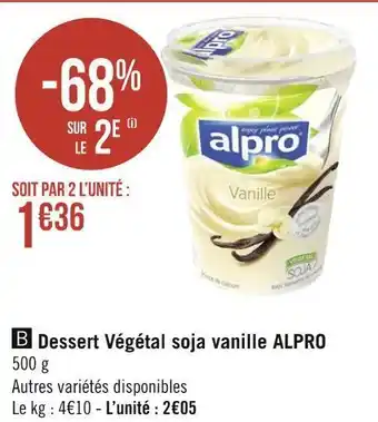 Géant Casino Alpro dessert végétal soja vanille offre