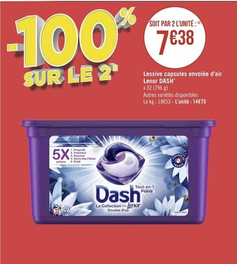 Géant Casino Dash lessive capsules envolée d’air lenor* offre