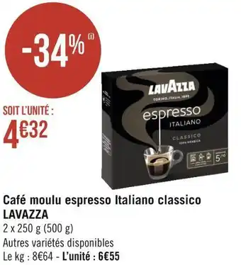 Géant Casino Lavazza café moulu espresso italiano classico offre