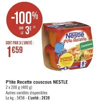 Géant Casino Nestle p’tite recette couscous offre