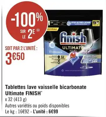 Géant Casino Finish tablettes lave vaisselle bicarbonate ultimate* offre