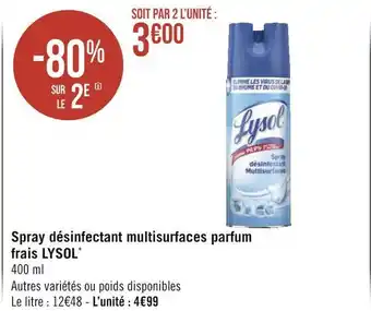 Géant Casino Lysol spray désinfectant multisurfaces parfum frais* offre