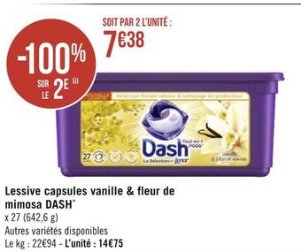 Géant Casino Dash* lessive capsules vanille & fleur de mimosa offre