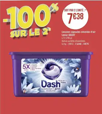 Géant Casino Dash lessive capsules envolée d’air lenor* offre