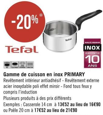 Géant Casino Tefal bon plan sur la gamme de cuisson en inox primary de la marque tefal offre