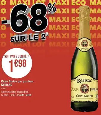 Géant Casino Kerisac cidre breton pur jus doux offre