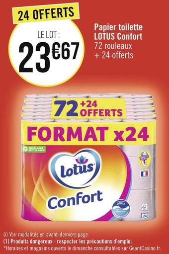 Géant Casino Lotus papier toilette confort offre