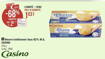 Géant Casino Casino beurre traditionnel doux 82% m.g. offre