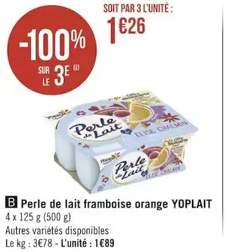 Géant Casino Yoplait perle de lait framboise orange offre