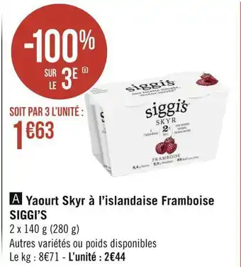 Géant Casino Siggi’s yaourt skyr à l’islandaise framboise offre