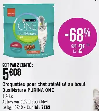 Géant Casino Purina one croquettes pour chat stérélisé au bœuf dualnature offre