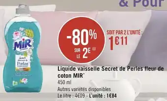 Géant Casino Mir liquide vaisselle secret de perles fleur de coton* offre