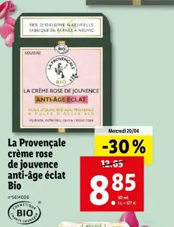 Lidl La Provencale Créme Rose De Jouvence Anti-Age éclat Bio offre