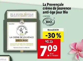 Lidl La Provencale Créme De Jouvence Anti-Age Jour Bio offre