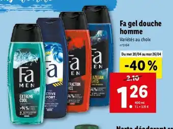 Lidl Fa Gel Douche Homme offre
