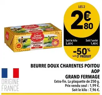 Supeco Grand fermage beurre doux charentes poitou aop offre