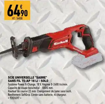 Brico Cash Scie universelle Sabre sans fil Te-ap 18 Li-solo offre