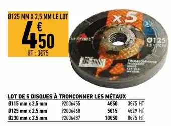 Brico Cash Lot de 5 disques à tronconner les métaux offre