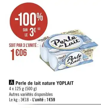 Casino Supermarchés Perle de Lait Nature Yoplait offre