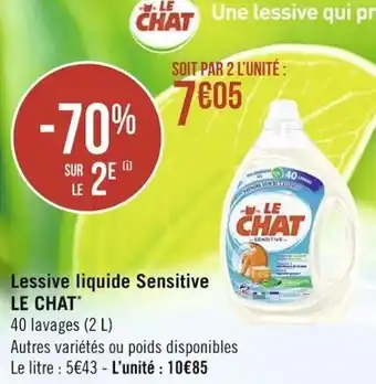 Casino Supermarchés Lessive liquide Sensitive Le Chat offre