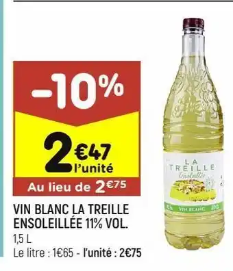 Leader Price Vin blanc la treille ensoleillée 11% vol offre